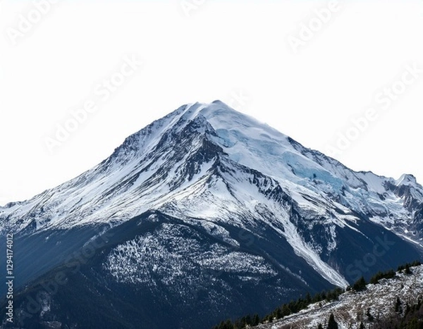 Fototapeta snowy single mountain peak isolated on white or transparent