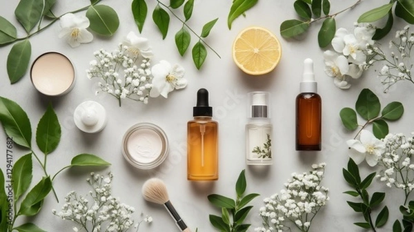 Fototapeta Skin care concept. Zero waste natural cosmetics products. Flat lay.