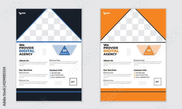 Fototapeta A bundle of templates of a4 flyer template, modern template, in blue color, and modern design, perfect for creative professional business.