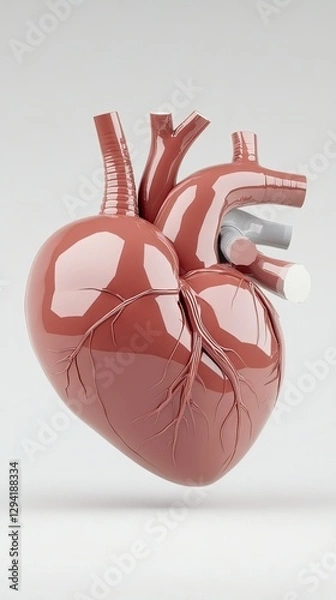 Obraz Detailed 3D illustration of a human heart showing anatomical features and structure in a neutral background