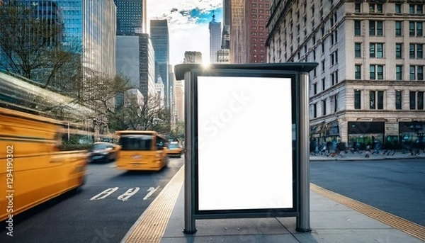 Obraz your ad here empty poster at busy new york bus stop