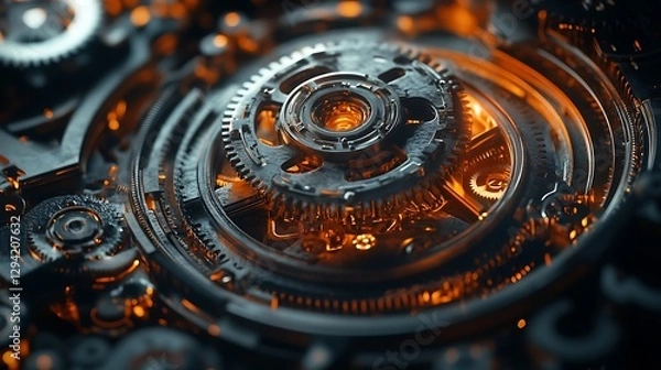Fototapeta Detailed close up of mechanical gears and internal components