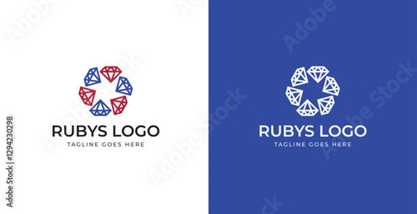 Fototapeta Diamond RUBY logo template with creative line concept