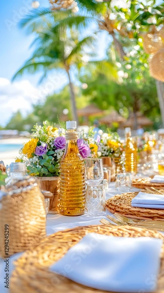 Fototapeta Beachside wedding reception table setting