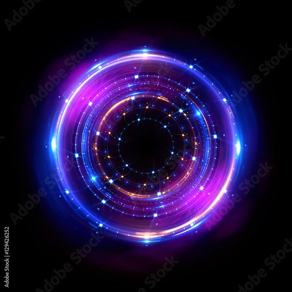 Obraz Abstract neon background. luminous swirling bunner. Glowing spiral. 
Shine round frame with light circles light effect. Glowing cover. 
Space for your message. Glossy. LED ellipse