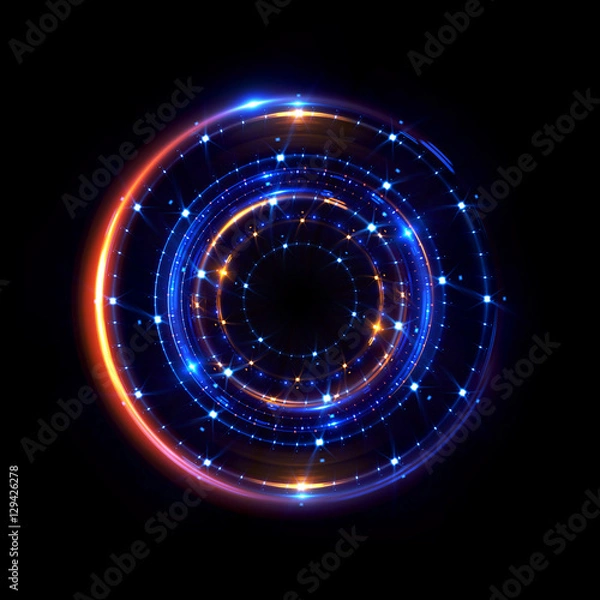 Fototapeta Abstract neon background. luminous swirling bunner. Glowing spiral. 
Shine round frame with light circles light effect. Glowing cover. 
Space for your message. Glossy. LED ellipse