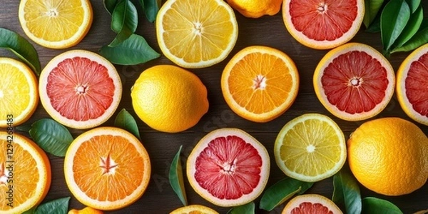 Fototapeta On the table, there is a wide variety of different types of citrus fruits