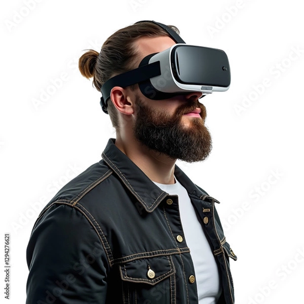 Fototapeta Man Wearing a VR Headset and Experiencing Virtual Reality Technology  