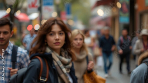 Fototapeta Street crowd. Blurry composition in motion. AI image