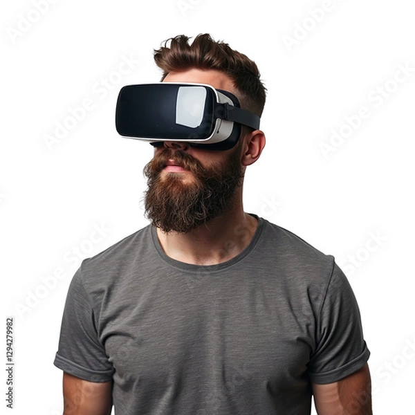 Fototapeta Man Wearing a VR Headset and Experiencing Virtual Reality Technology  