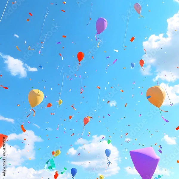 Fototapeta kites are flying with balloons AI generated
