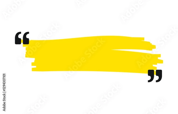 Fototapeta Hand drawn marker line with quote sign. Yellow stroke and quote mark. Colorful design element. Speech mark symbol. Vector illustration