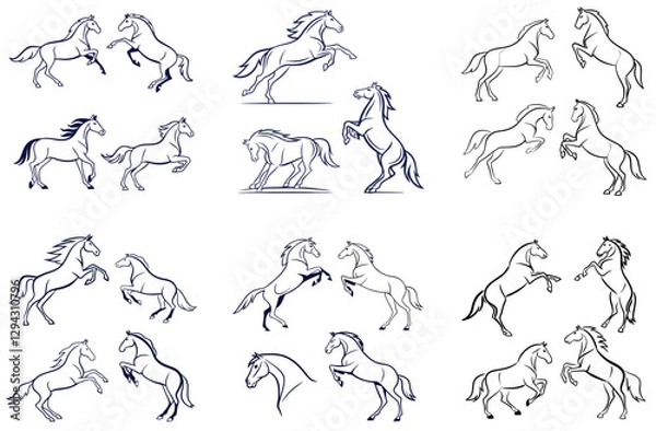 Fototapeta Minimalist Line Art Horse Silhouette – Dynamic Running Horse Vector for T-Shirts and Posters. set bundle