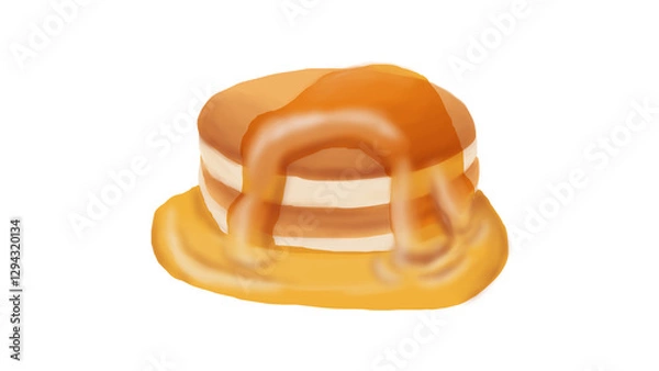 Fototapeta A Cartoon Illustration of Pancakes With Honey