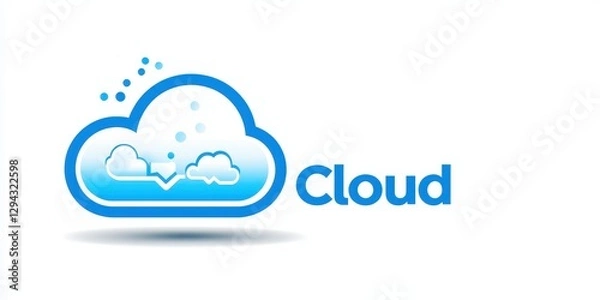 Fototapeta Cloud computing technology with data network. Cloud illustration featuring raindrops and a blue color scheme.