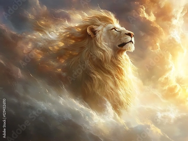 Obraz Majestic lion ascends celestial cloudscape