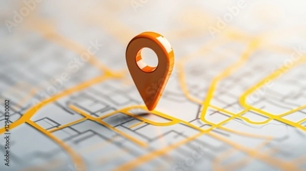 Fototapeta Map with a bright orange pin indicating a specific location in a minimalist design