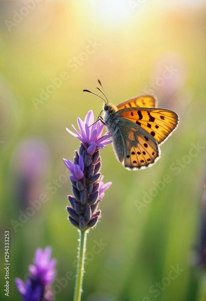 Obraz Butterfly resting on a lavender flower in a sunlit meadow