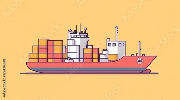 Fototapeta Export duties icon with a cargo ship and a tax symbol emphasizing costs on outbound trade