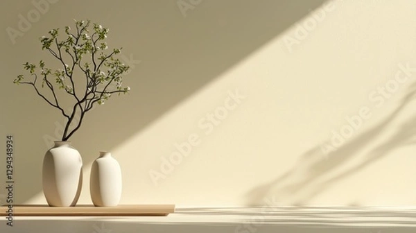 Fototapeta Elegant minimalist vases with branches indoor setting still life soft natural light