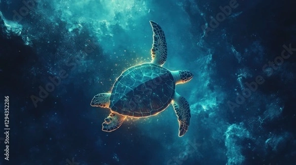 Fototapeta Celestial Sea Turtle: A cosmic underwater journey