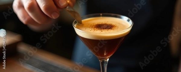 Fototapeta Espresso martini being made Close-up on the shaking process , barware, shaker