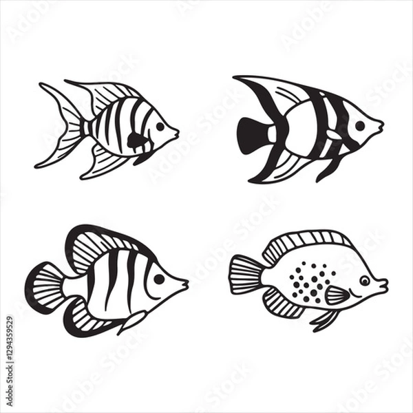 Fototapeta set of fish Mackerel fishes silhouette black vector art illustration