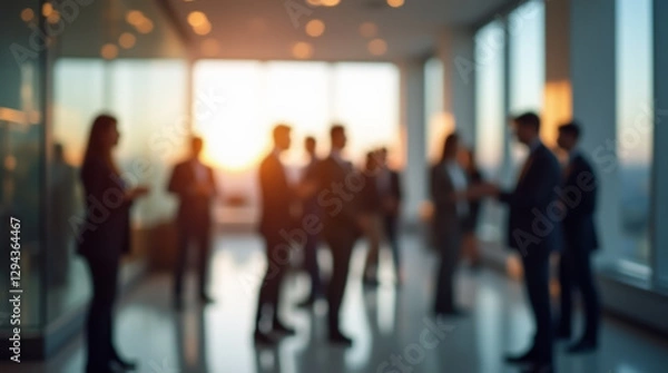 Fototapeta Participants at a corporate event interact in an office environment. Image with blur effect
