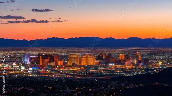 Fototapeta Stunning Aerial View of Las Vegas Strip at Twilight with Colorful Lights