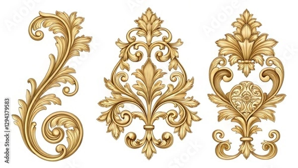 Fototapeta The image showcases a set of three ornate, golden-colored ornamental designs