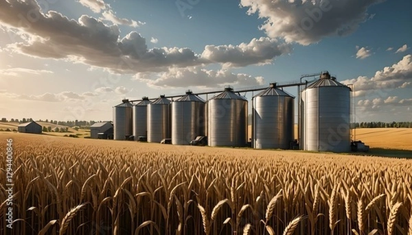 Fototapeta grain elevator in the field