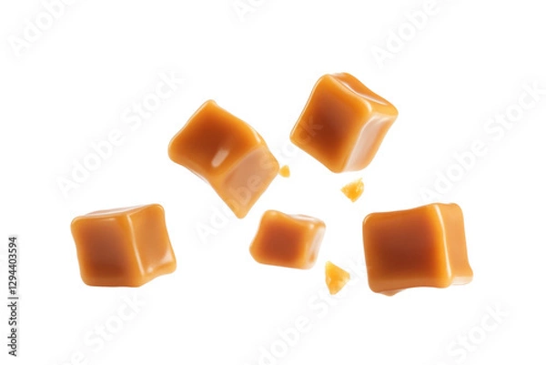Obraz Delicious caramel cubes kitchen table png image transparent background white environment sweet treat concept