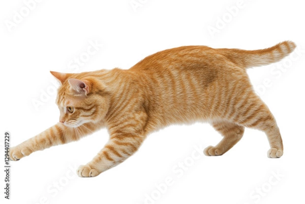 Obraz Playful orange cat in motion transparency background png transparent white animal photography