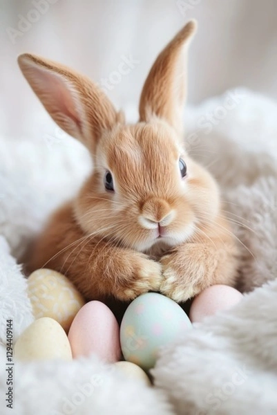 Fototapeta Rabbit on Eggs Pile