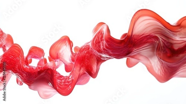 Fototapeta Abstract Red Wave Flowing Smoothly on White Background