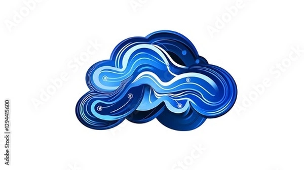 Fototapeta Abstract Digital Cloud Illustration: Swirling Blues and Data Streams AI Generated