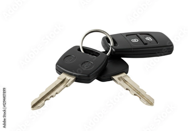 Fototapeta Isolated Set of Modern Car Keys with Remote, Sleek Black Design for Vehicle Security