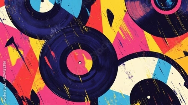 Fototapeta Colorful Vinyl Records with Abstract Background in Artistic Design