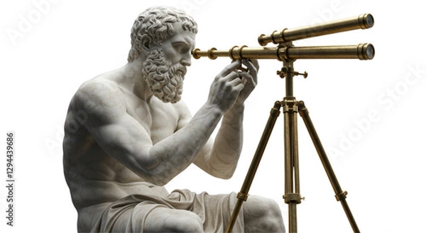 Fototapeta Isolated Statue of Ancient Astronomer Looking Through Telescope