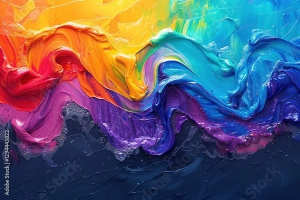 Fototapeta This artwork showcases vivid colors merging in a dramatic, surreal wave with smooth lighting
