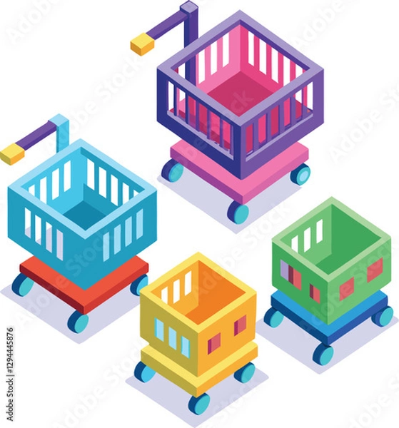 Fototapeta shopping-cart-3d-isometric-icons-set