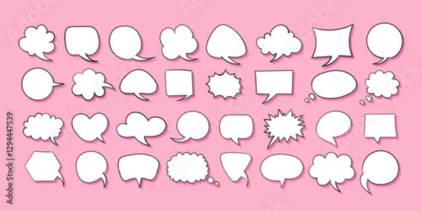 Fototapeta Cloud speech bubbles set. Retro empty comic speech bubbles