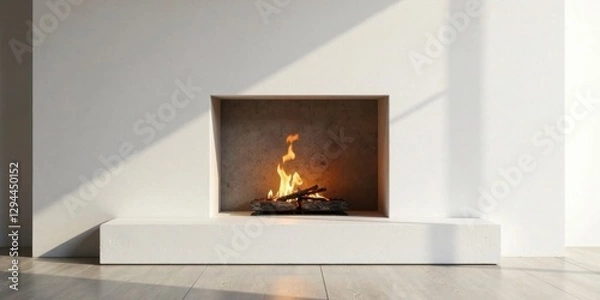 Fototapeta Modern Minimalist Fireplace Design with Warm Ember Glow in a Sunlit Room