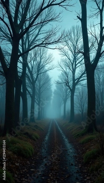 Obraz Heavy rain falling on barren trees in a desolate forest, sky, nature