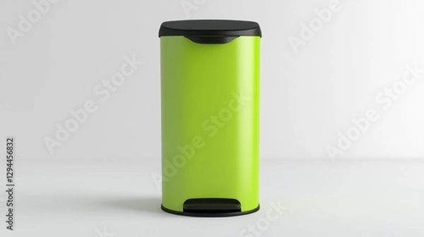 Fototapeta Green waste bin designed for composting, standing upright on a plain white backdrop