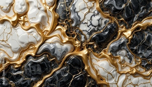 Fototapeta Elegant gold and black marble texture digital art abstract design modern aesthetics high-resolution artistic background