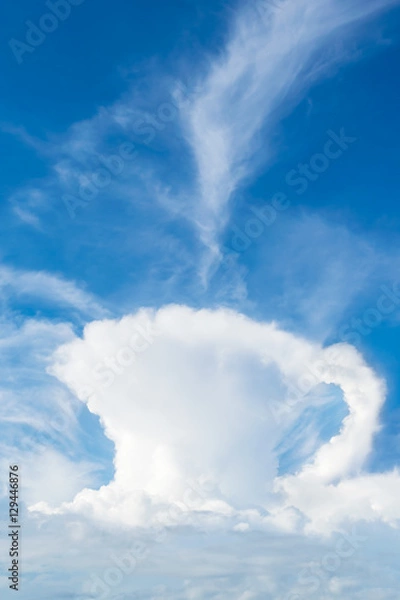 Obraz Cloud with coffee cup shape on blue sky background