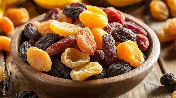 Fototapeta Dried fruit is fruit that has had nearly all of its water content removed through drying techniques. As a result, the fruit shrinks, becoming a compact, energy-dense snack.