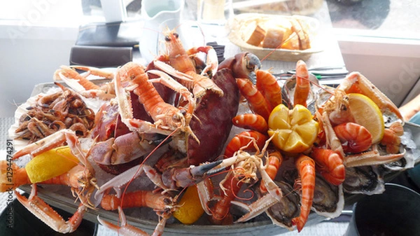 Fototapeta Seafood (shellfish) platter close up