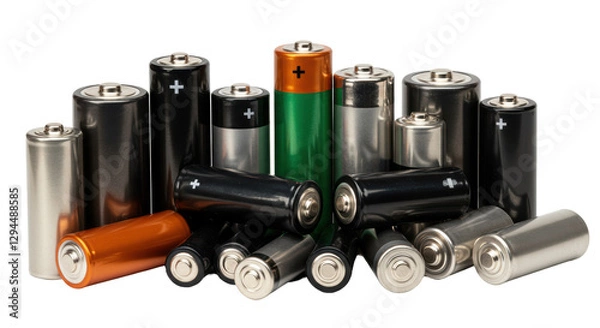 Fototapeta Isolated Assortment of Batteries in Various Sizes and Voltages